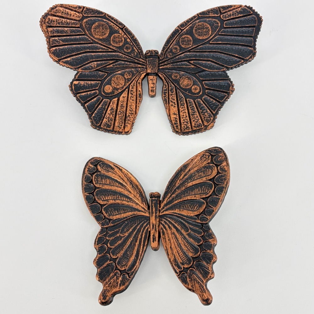 Dart Industries Butterfly Wall Decor Vintage 1972 Faux Copper Set 2 Wall Hanging